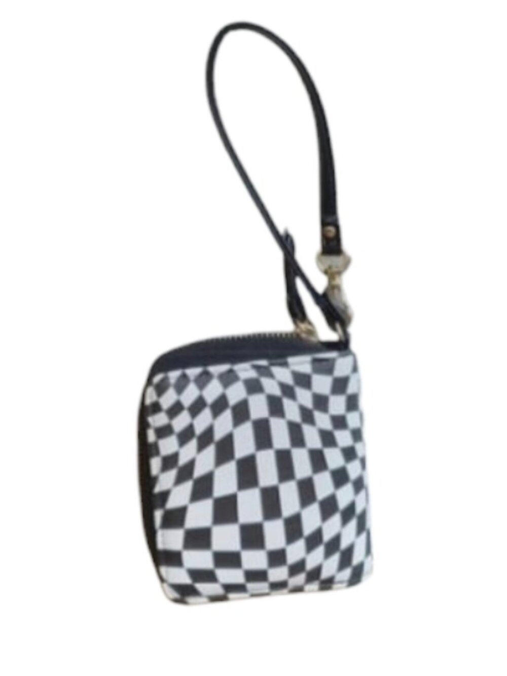 Wallet Wristlet With Zipper Black And White Checker Pattern Retro 70s Disco